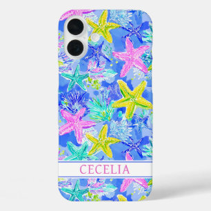 Funda iPhone 16 Plus Monograma de Estrella de Mar Acuarela