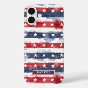 Funda iPhone 16 Plus Monograma de Estrellas y Franjas