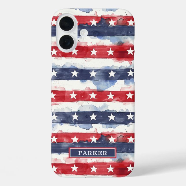 Funda iPhone 16 Plus Monograma de Estrellas y Franjas (Reverso )