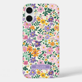 Funda iPhone 16 Plus Monograma de Flores Ditsy Moradas