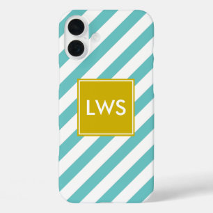 Funda iPhone 16 Plus Monograma de franjas diagonales de tinta y amarill