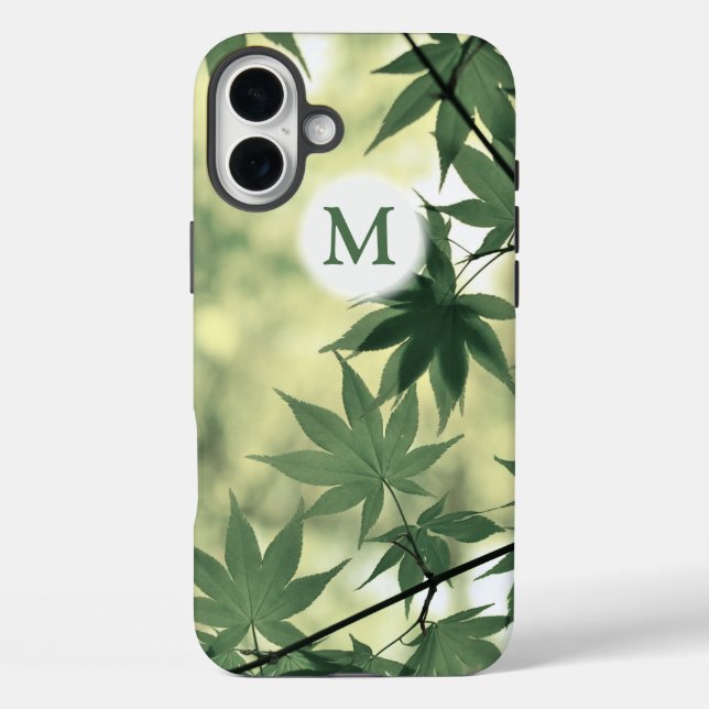 Funda iPhone 16 Plus Monograma de Luz Solar a Través de Hojas de Arce (Reverso )