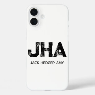FUNDA iPhone 16 PLUS MONOGRAMA DE NOMBRE DE TRES LETRAS NEGRO MINIMALIS