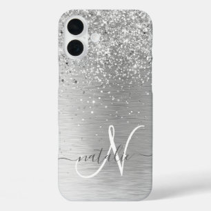 Funda iPhone 16 Plus Monograma del Purpurina Metalizado cepillado de pl