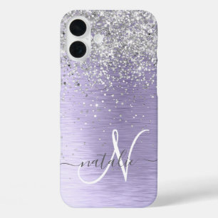 Funda iPhone 16 Plus Monograma del Purpurina plateado Metalizado cepill