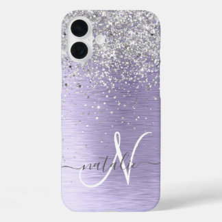 Funda iPhone 16 Plus Monograma del Purpurina plateado Metalizado cepill