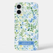 Monograma Floral Acuarela Azul