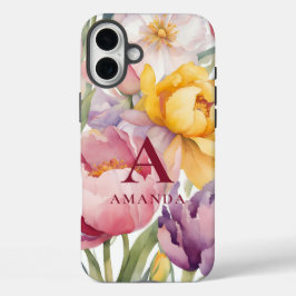 Funda iPhone 16 Plus Monograma floral de primavera