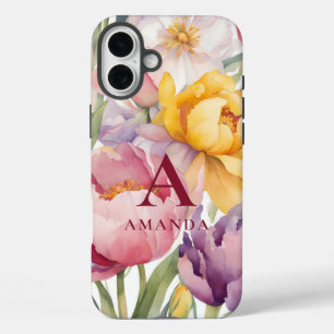 Funda iPhone 16 Plus Monograma floral de primavera