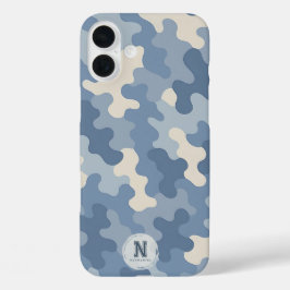 Funda iPhone 16 Plus Monograma militar de Camo Azul