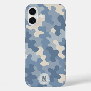 Funda iPhone 16 Plus Monograma militar de Camo Azul