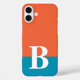 Funda iPhone 16 Plus Monograma Monogramado Simple Naranja Moderno Azul