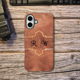 Funda iPhone 16 Plus Monograma Personalizado de Cobre Rústico
