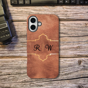 Funda iPhone 16 Plus Monograma Personalizado de Cobre Rústico