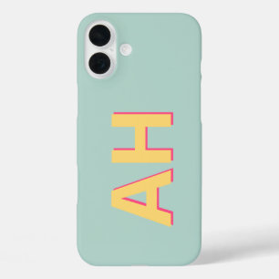 Funda iPhone 16 Plus Monograma rosa amarillo verde azulado moderno