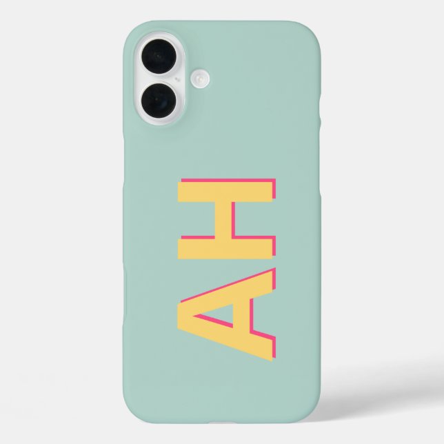 Funda iPhone 16 Plus Monograma rosa amarillo verde azulado moderno (Reverso )