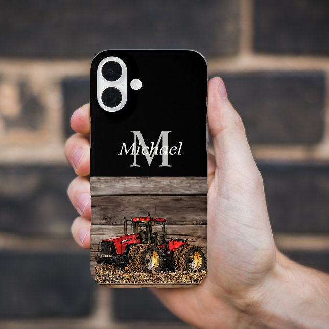 Funda iPhone 16 Plus Monograma rústico de Guay Farm Red Tractor persona (Cool Farming Tractor Monogram iPhone case)