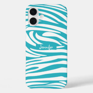 Funda iPhone 16 Plus Monograma Turquoise Stried Zebra Pattern
