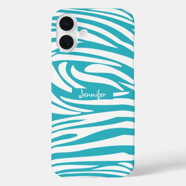 Funda iPhone 16 Plus Monograma Turquoise Stried Zebra Pattern (Reverso )