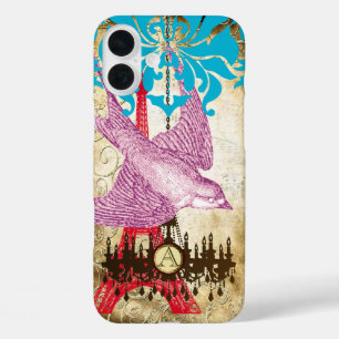 Funda iPhone 16 Plus Monograma Vintage Bird Effiel Tower Chandelier
