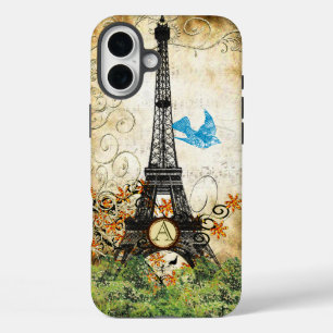 Funda iPhone 16 Plus Monograma Vintage Bird Torre Eiffel
