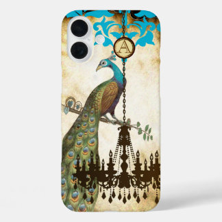 Funda iPhone 16 Plus Monograma Vintage Peacock Chandelier Damask iPhone