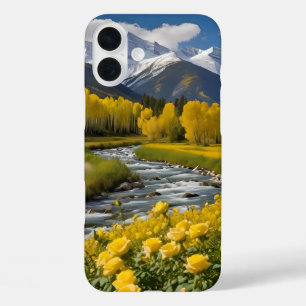 Funda iPhone 16 Plus Montañas de nieve del otoño Rosas del río de árbol