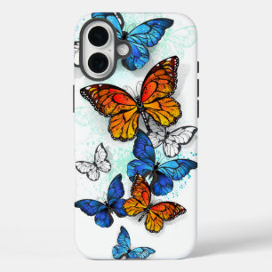 Funda iPhone 16 Plus Morfo y monarca de las mariposas voladoras