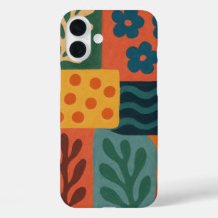 Funda iPhone 16 Plus Motivo del patrón de collarín del jardín retro div