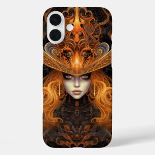 FUNDA iPhone 16 PLUS MUJER DE CARTAS DE TAROT NARANJA GÓTICA ESPANTOSA