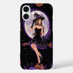 FUNDA iPhone 16 PLUS MUJER HERMOSA DE HALLOWEEN MORADA Y NARANJA ESPELU