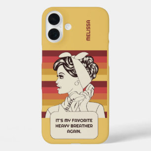Funda iPhone 16 Plus Mujer retro de texto y nombre personalizado