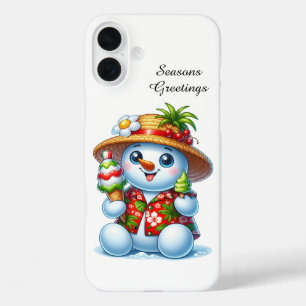 Funda iPhone 16 Plus Muñeco de nieve de playa navideña festiva personal