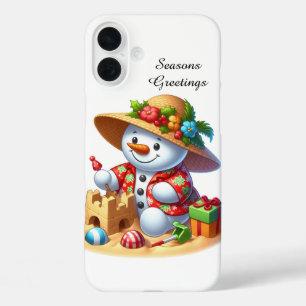 Funda iPhone 16 Plus Muñeco de nieve personalizable de playa Navideña f