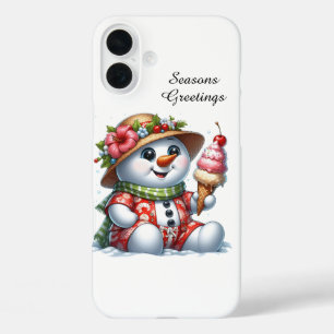 Funda iPhone 16 Plus Muñeco de nieve personalizable de playa Navideña f