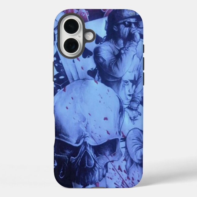 Funda iPhone 16 Plus Músicos pop Blue Purple Art Print (Reverso )