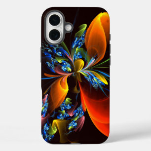 Funda iPhone 16 Plus Naranja azul Floral Moderno Resumen Patrón de arte