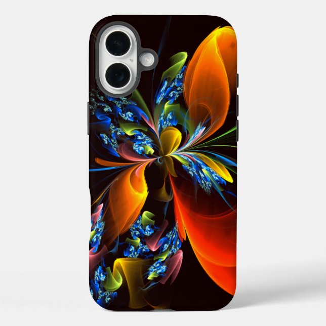 Funda iPhone 16 Plus Naranja azul Floral Moderno Resumen Patrón de arte (Reverso )
