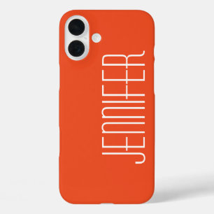 Funda iPhone 16 Plus Naranja brillante colorido, Minimalista, nombre Ju