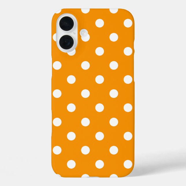 Funda iPhone 16 Plus Naranja llano con puntos de polka (Reverso )