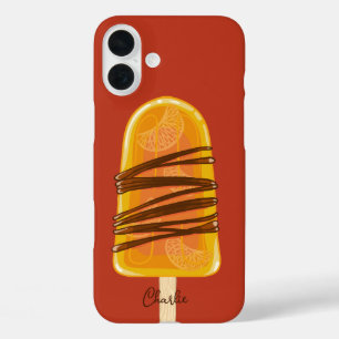 Funda iPhone 16 Plus Naranja Popsicle nombre personalizado estuches de 