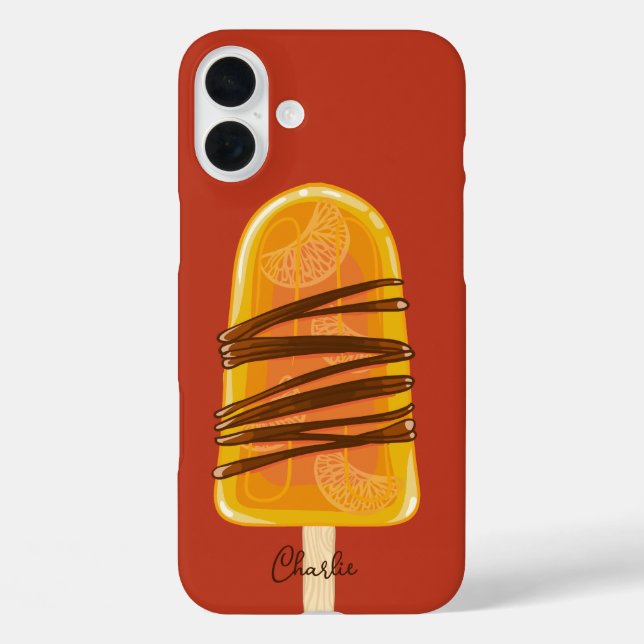 Funda iPhone 16 Plus Naranja Popsicle nombre personalizado estuches de  (Reverso )