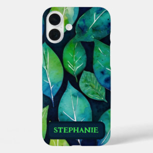 Funda iPhone 16 Plus Naturaleza de la hoja verde azul regalo de arte ze