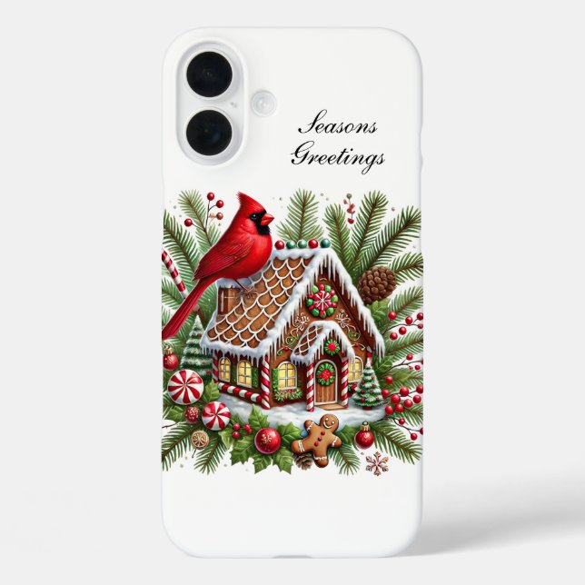 Funda iPhone 16 Plus Navidad Festiva Cardenal Fiesta  (Reverso )