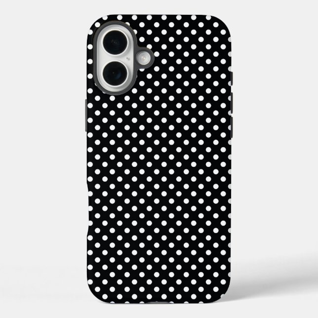 Funda iPhone 16 Plus Negro con lunares blancos (Reverso )