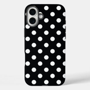 Funda iPhone 16 Plus Negro con lunares blancos