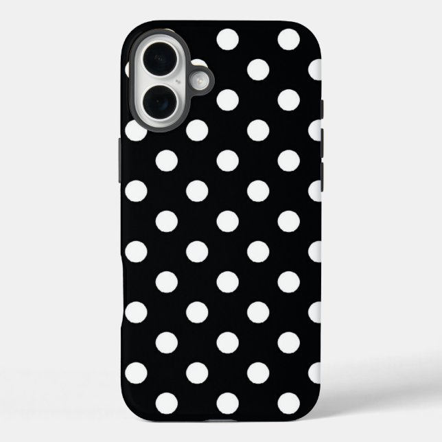Funda iPhone 16 Plus Negro con lunares blancos (Reverso )