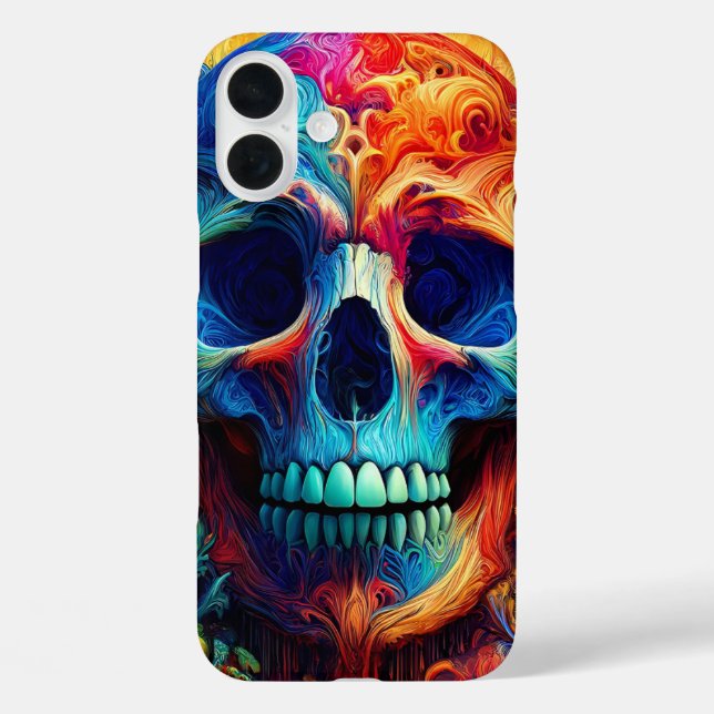 Funda iPhone 16 Plus Neon Skull Art Psychedelic Phone Case (Reverso )