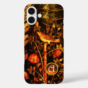 Funda iPhone 16 Plus NOCHE CON ROSAS MONOGRAMA, amarillo negro rojo