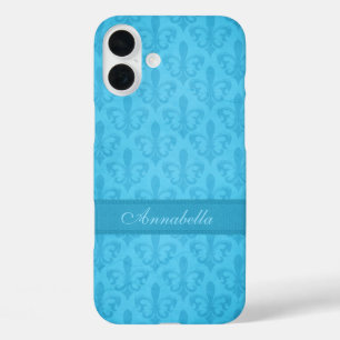 Funda iPhone 16 Plus Nombrado Fleur de Lis damask blue